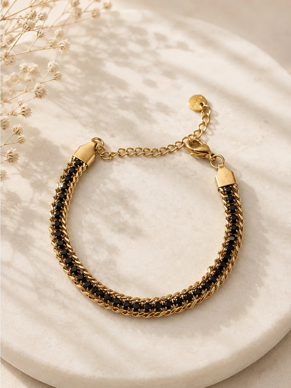 Gold Plated and Black Braided Chain Bracelet - Women Jewelry